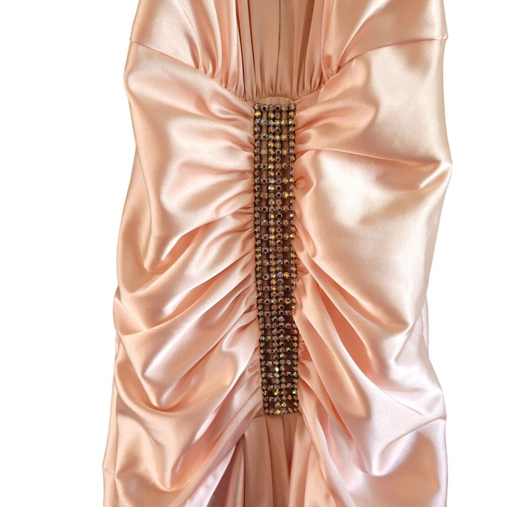 Jessica McClintock Vintage Blush Pink Rhinestone Halter Top Evening Gown - Picture 6 of 8